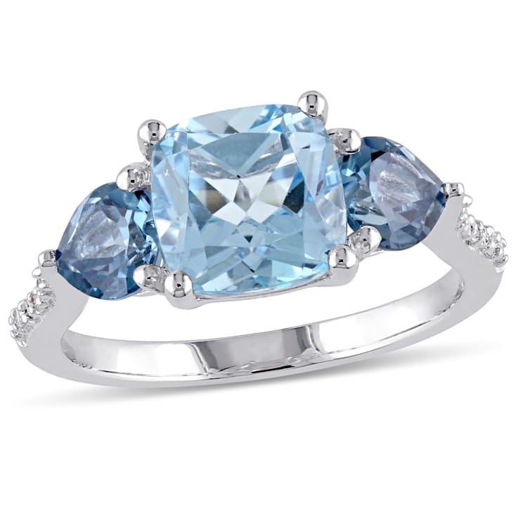 3 1/2 CT TGW Sky and London Blue Topaz and Diamond Accent Floral Ring in
Sterling Silver