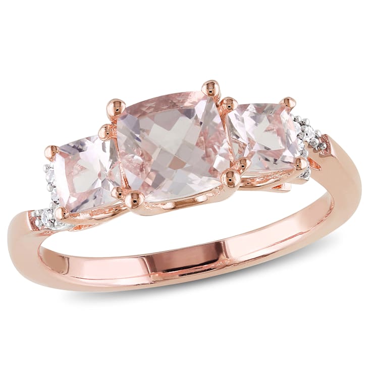 1 2/5 CT TGW Morganite and Diamond Accent 3-Stone Ring in 18K Rose Gold
Over Sterling Silver