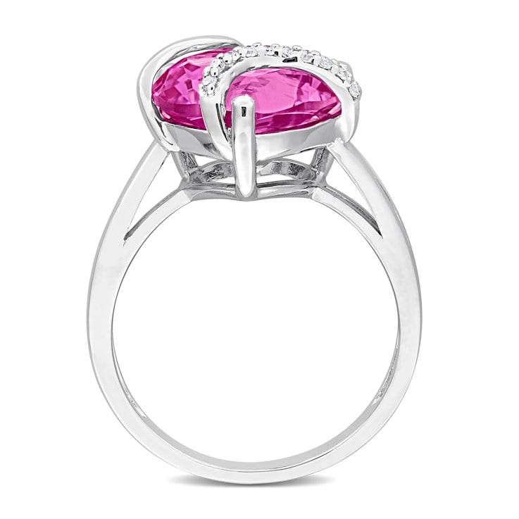 7 1/4 CT TGW Created Pink Sapphire and Diamond Accent Heart Wrapped Ring
in Sterling Silver