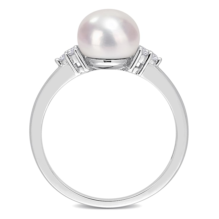 7.5-8MM Freshwater Cultured Pearl and 1/10 CT TGW White Cubic Zirconia
Ring in Sterling Silver
