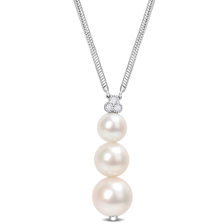 6-8.5MM Freshwater Cultured Pearl and 1/10 CT TGW Topaz Pendant with
Chain in Sterling Silver