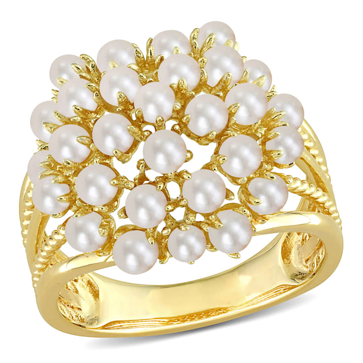 2-3MM Freshwater Cultured Pearl Split Shank Ring in Yellow Plated
Sterling Silver