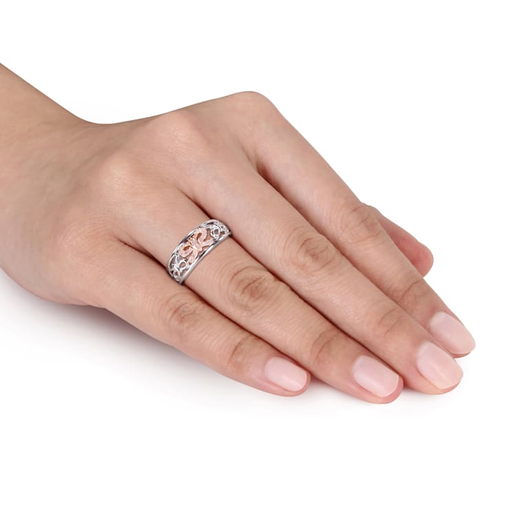 1/10ctw Diamond Openwork Bow Ring in 18K Rose Gold Over Sterling Silver