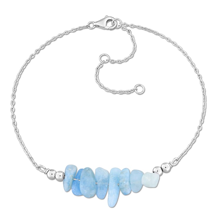 1 CT TGW Aquamarine Bead Chain Bracelet in Sterling Silver