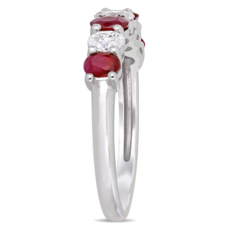 4/5 CT TGW Ruby and 1/2 CT TW Diamond Semi-Eternity Ring in 14K White Gold