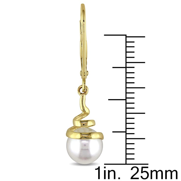 6.5-7MM Freshwater Cultured Pearl Spiral Earrings in 10K Yellow Gold