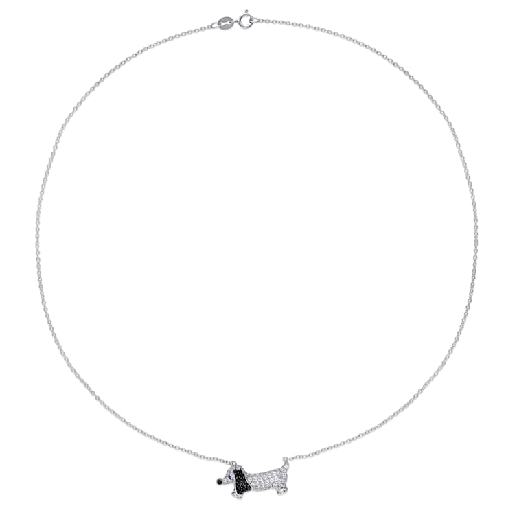 1 1/2 CT TGW Created Blue and White Sapphire Black Spinel Dog Necklace
in Sterling Silver