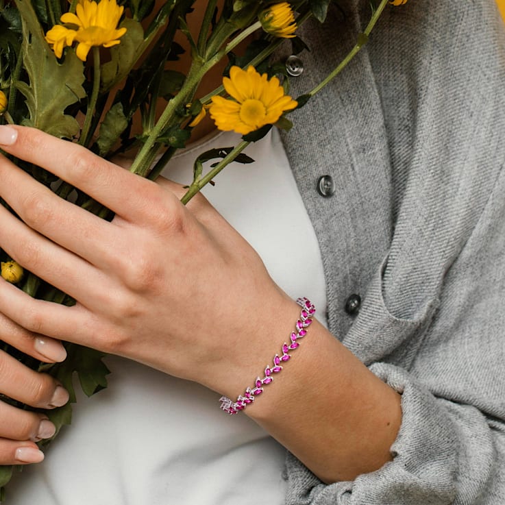 12 CT TGW Created Pink Sapphire Bracelet in Sterling Silver