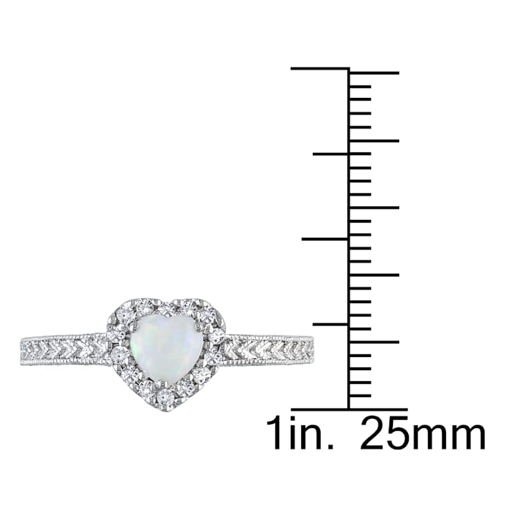 1/3 CT TGW Opal and 1/7 CT TW Diamond Heart Halo Ring in Sterling Silver