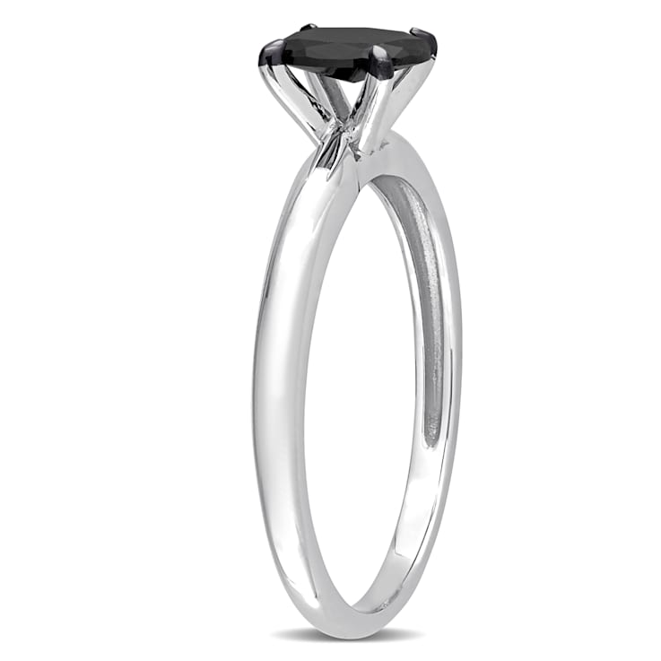 1/2 ct Black Diamond Solitaire Engagement Ring in 14K White Gold