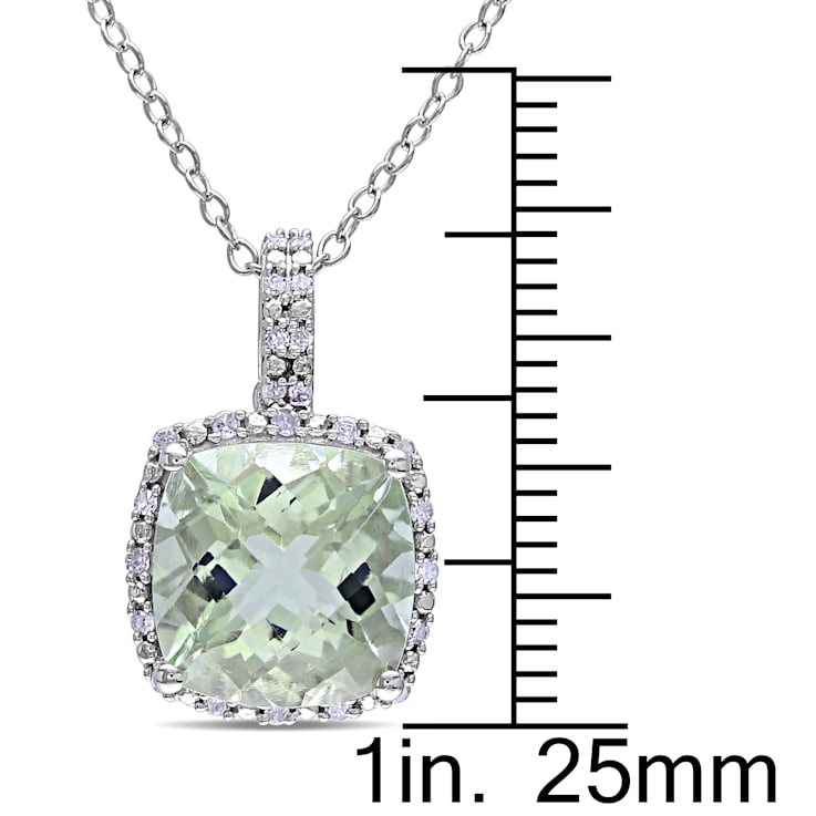 4 CT TGW Green Quartz and 1/10 CT TW Diamond Halo Pendant with Chain in
Sterling Silver