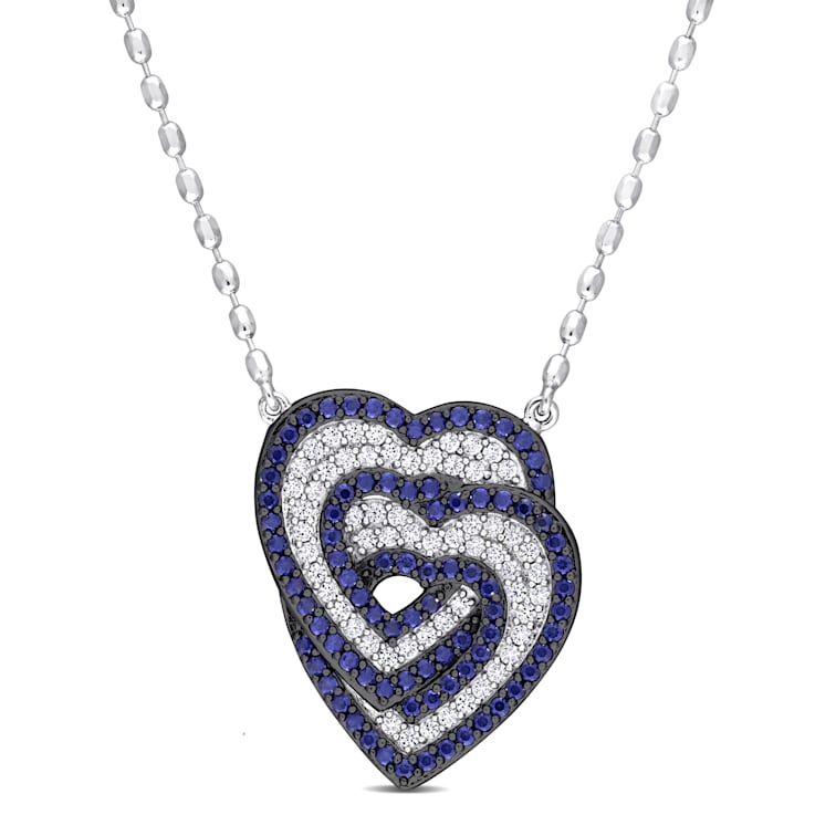 1 2/5 CT TGW Created White and Blue Sapphire Interlocking Hearts
Sterling Silver Pendant with Chain