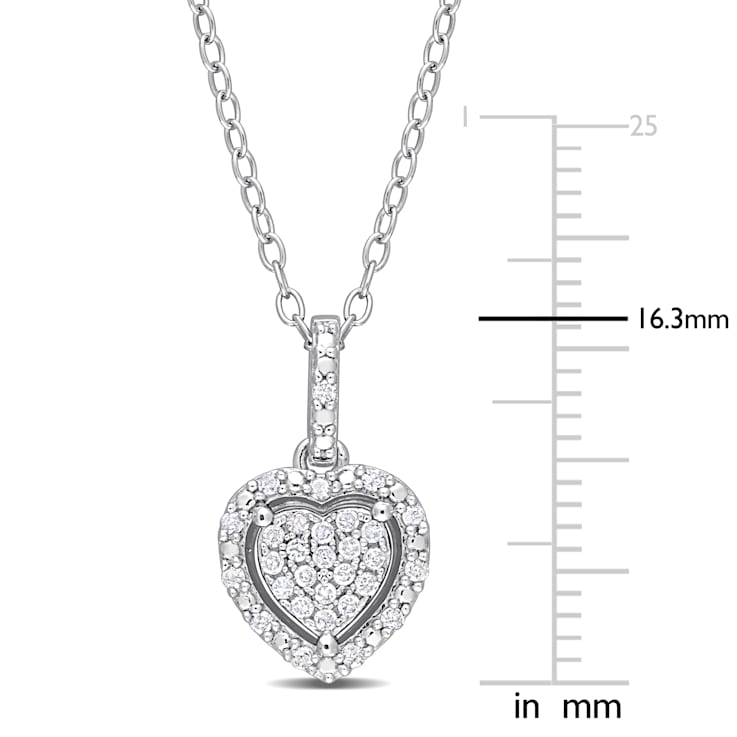 1/6 CT TW Diamond Halo Heart Pendant with Chain in Sterling Silver
