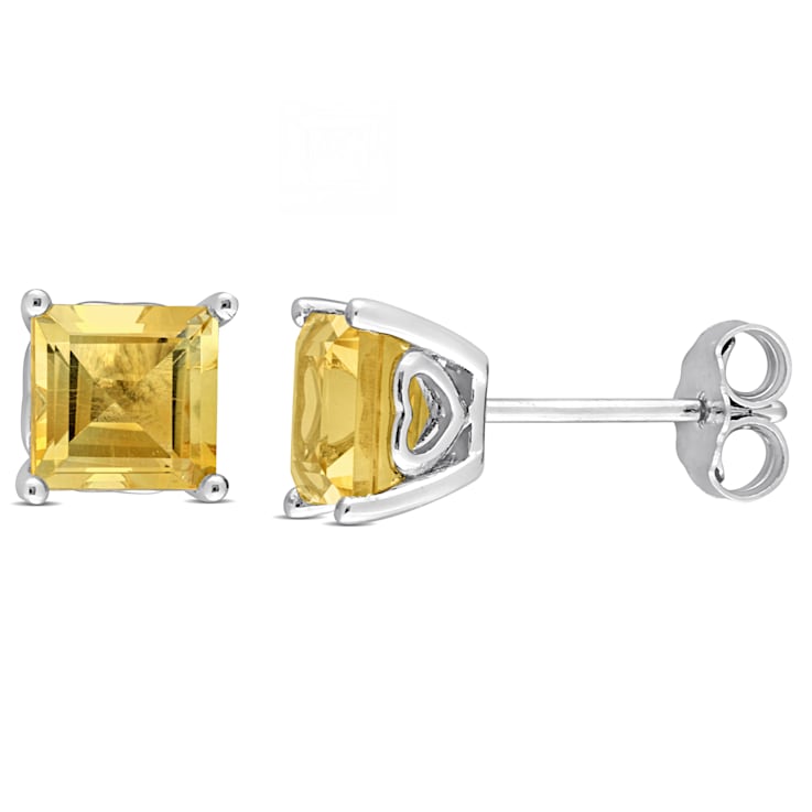 2 1/10 CT TGW Square Citrine Stud Earrings in Sterling Silver