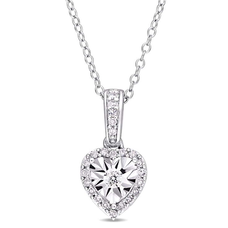 1/6 CT TW Diamond Heart Drop Pendant with Chain in Sterling Silver