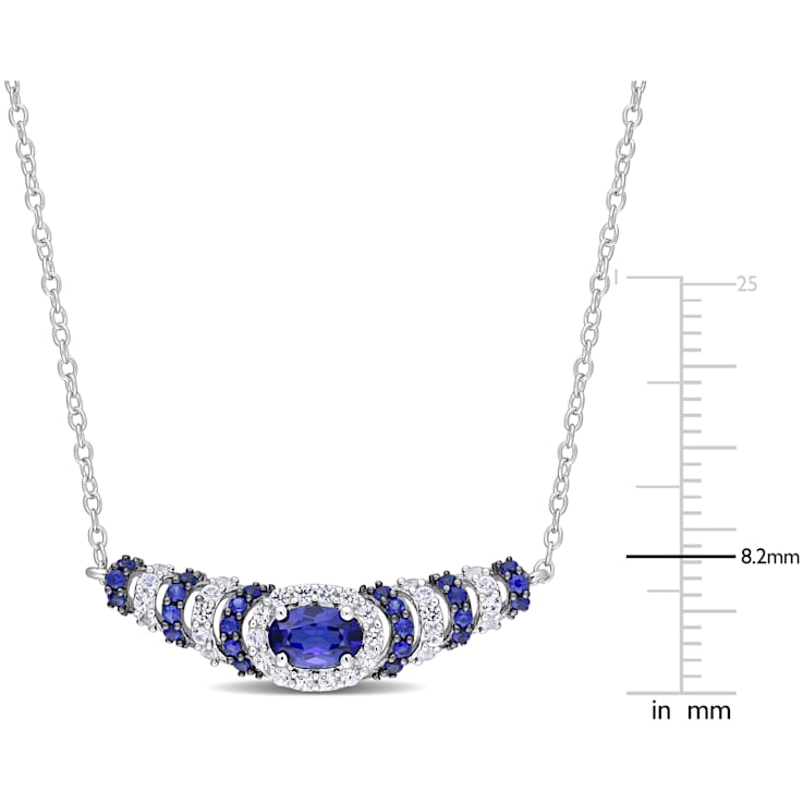 1 1/3 CT TGW  Created Blue and White Sapphire Necklace in Sterling
Silver with Black Rhodium Plated