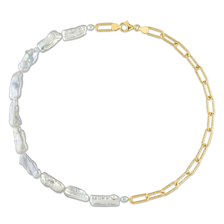5-7 MM Freshwater Cultured Pearl Link Chain Necklace in 18K Yellow Gold
Over Sterling Silver