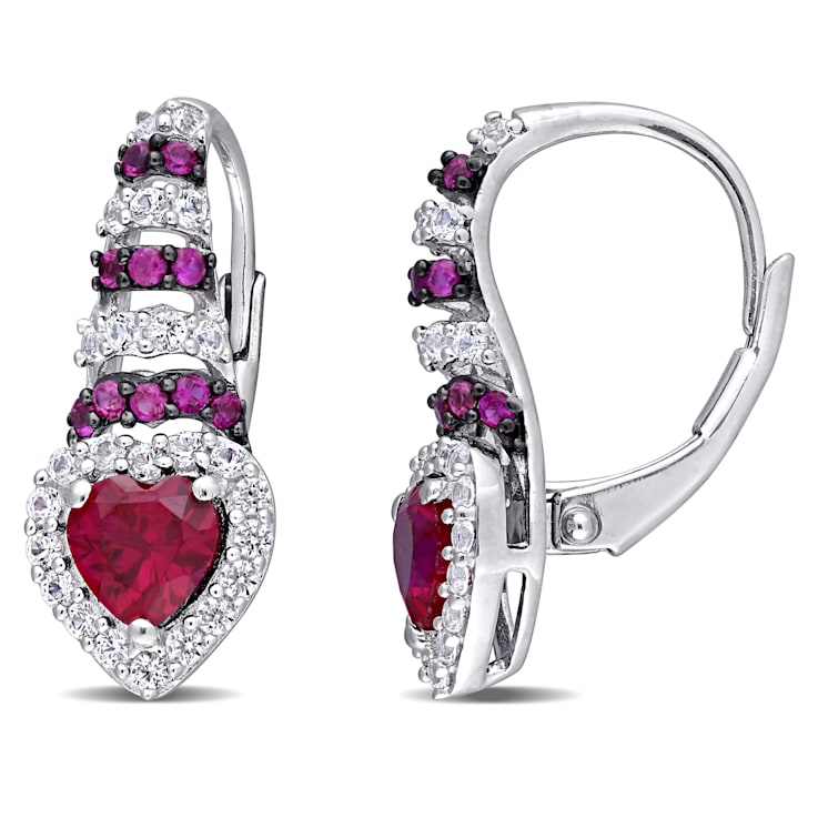 1 7/8 CT TGW Created Ruby and Created White Sapphire Earrings in
Sterling Silver