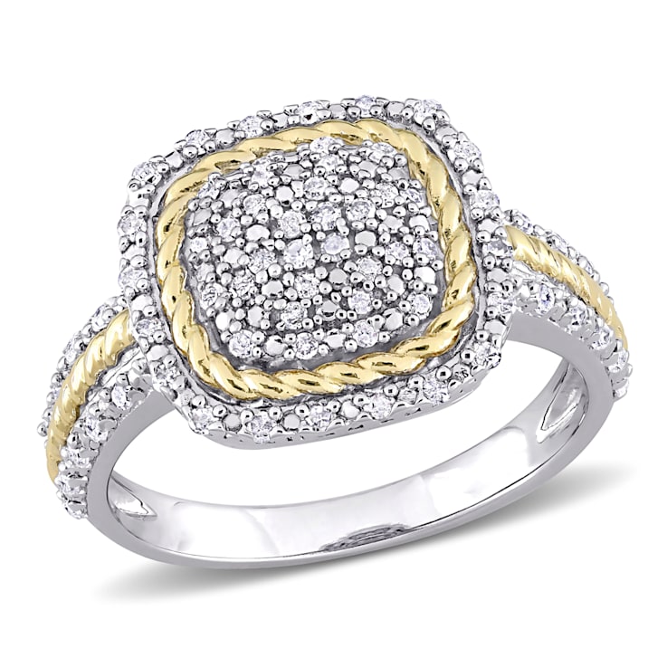 1/3ctw Diamond Rope Design Ring in White and 18K Yellow Gold Over
Sterling Silver