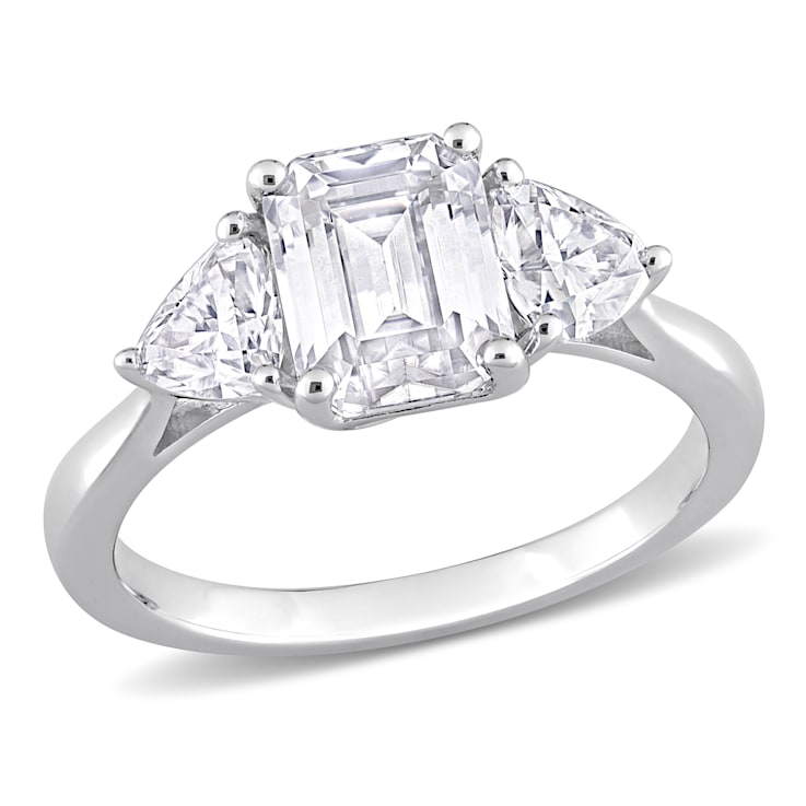 2 3/4 CT TGW Created Moissanite 3-Stone Ring in Sterling Silver