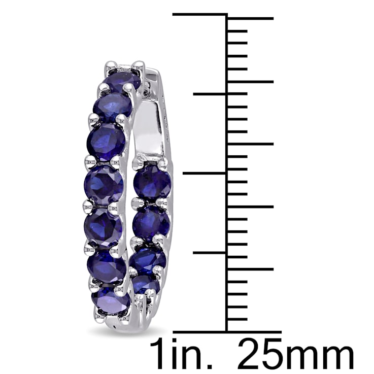 4 1/3 CT TGW Created Blue Sapphire Inside Outside Hoop Earrings in
Sterling Silver
