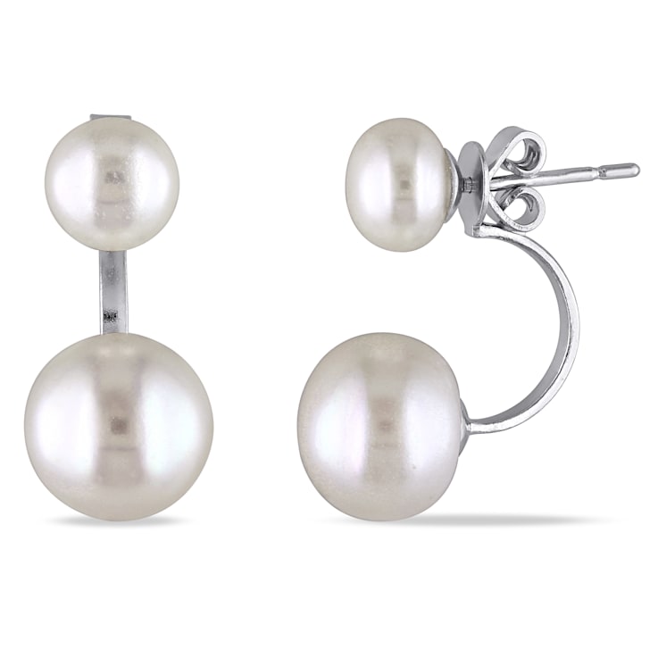 7-10.5 MM Freshwater Cultured Pearl Earrings with Jackets in Sterling Silver