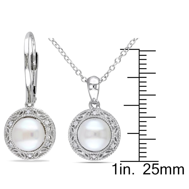 7.5-8MM Freshwater Cultured Pearl and 1/10 CT TW Diamond Earrings and
Pendant Set in Sterling Silver
