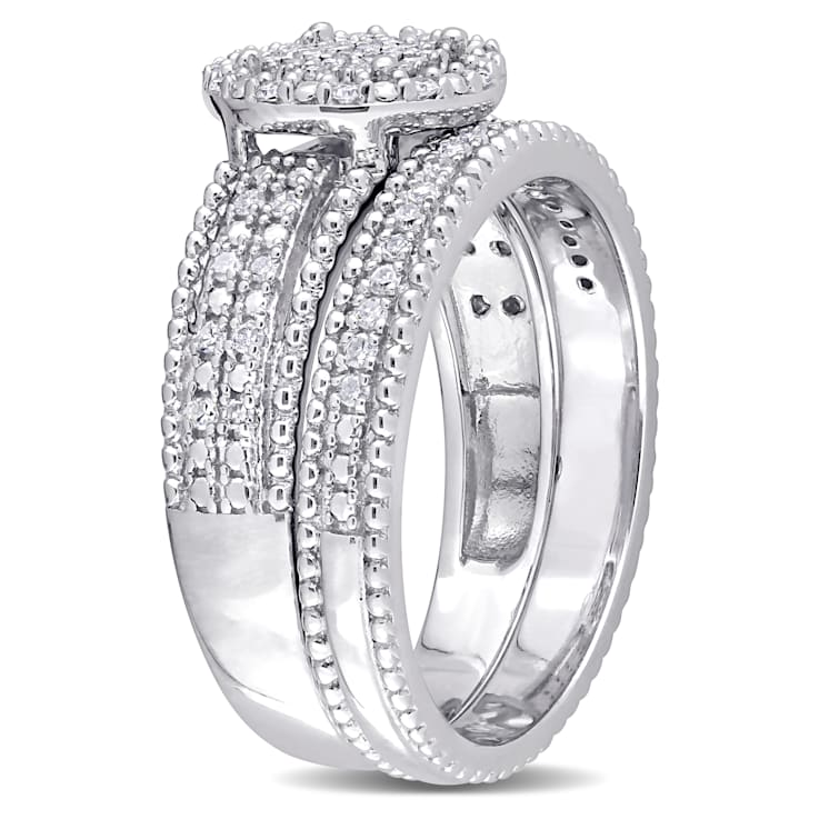 1/3 CT TW Diamond Cluster Bridal Set in Sterling Silver