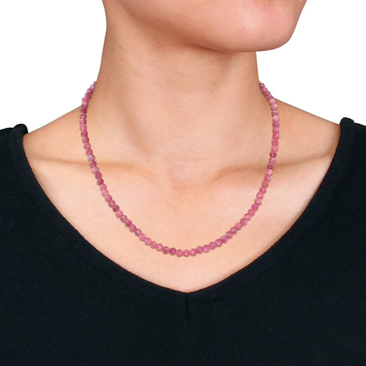 17 CT TGW Pink Tourmaline Beaded Necklace with Rose Plated Sterling
Silver Clasp