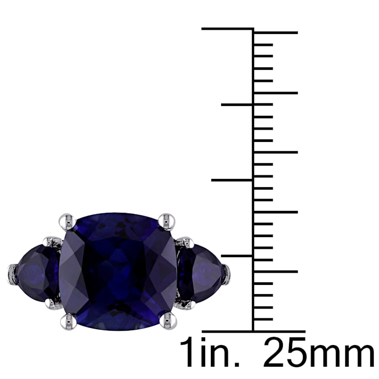 7 1/10 CT TGW Created Blue Sapphire 3-Stone Ring in Sterling Silver