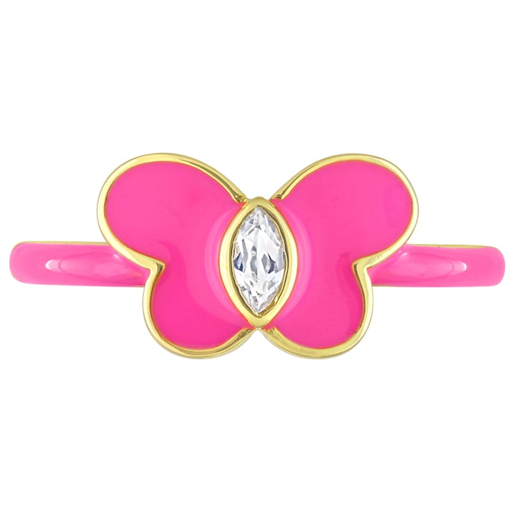 1/8 CT TGW Created White Sapphire Butterfly Pink Enamel Ring in Yellow
Plated Sterling Silver