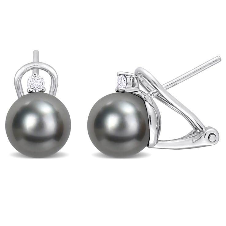 Black pearl leverback earrings on sale
