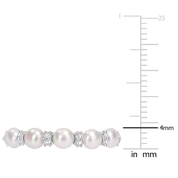 3.5-4MM Freshwater Cultured Pearl and 1/8 CT TGW White Topaz Semi
Eternity Ring in Sterling Silver
