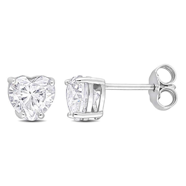 1 1/2 CT TGW Heart Shape Created Moissanite Stud Earrings in Sterling Silver