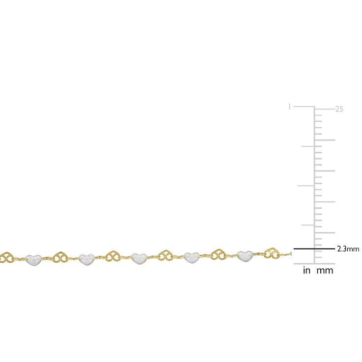 White Enamel Heart Link Necklace in 14K Yellow Gold Over Sterling Silver