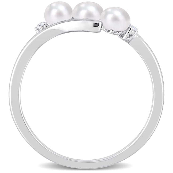 3.5-4MM Freshwater Cultured Pearl and Diamond Accent 3-Stone Bypass Ring
in Sterling Silver
