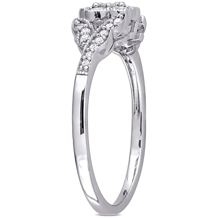 1/4 CT TW Diamond Floral Ring in Sterling Silver