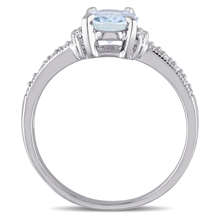 1 CT TGW Aquamarine and Diamond Accent Ring in Sterling Silver