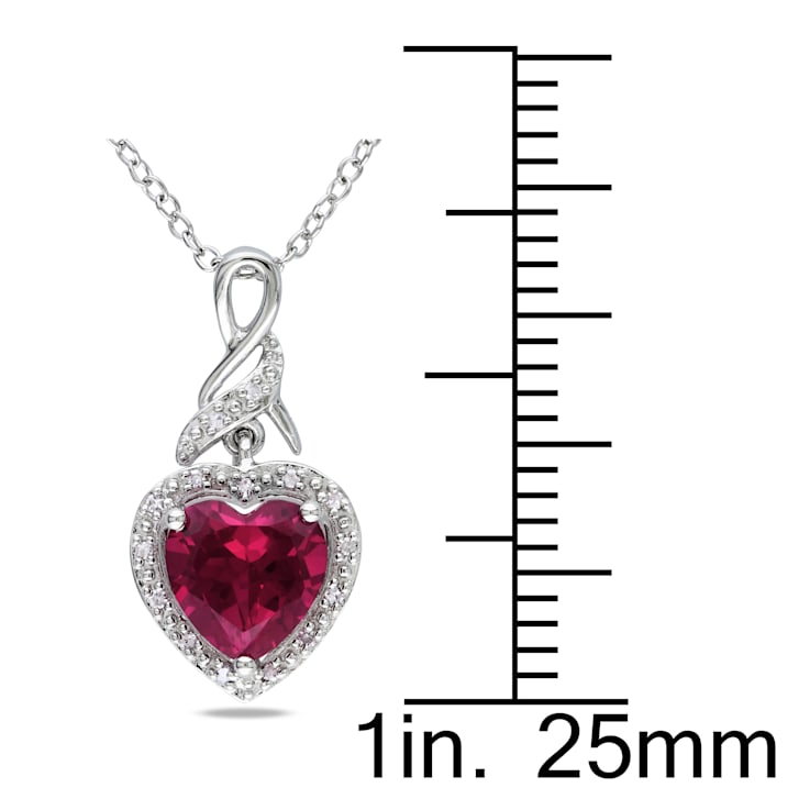 2 4/5 CT TGW Created Ruby and Diamond Accent Heart Twist Pendant with
Chain in Sterling Silver