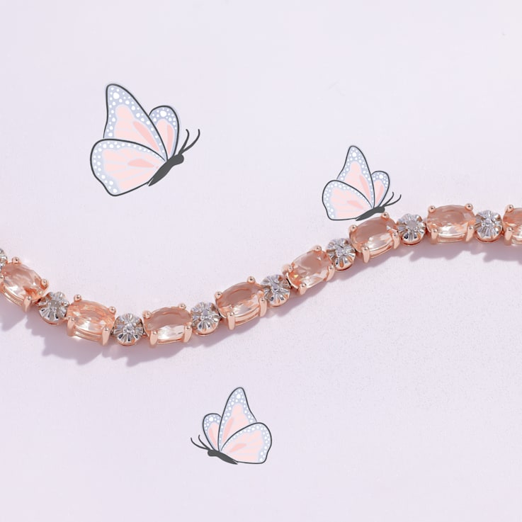 9 CT TGW Simulated Morganite and Diamond Accent Tennis Bracelet in Rose
Rhodium Over Sterling Silver
