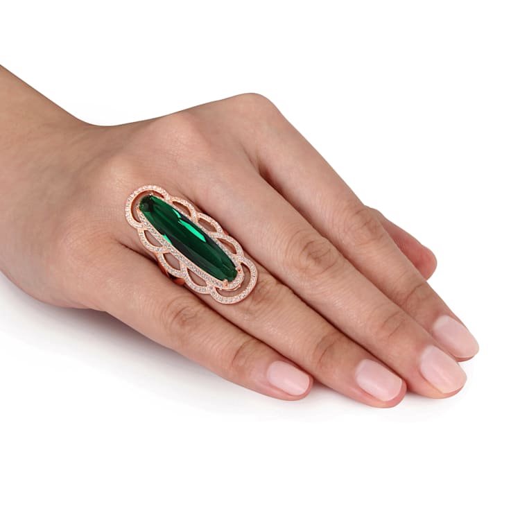 35 CT TGW Green and White Cubic Zirconia Ring in Rose Plated Sterling Silver