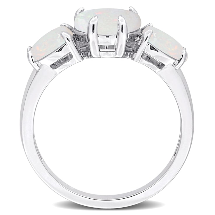 2 1/5 CT TGW Opal 3-Stone Heart Ring in Sterling Silver