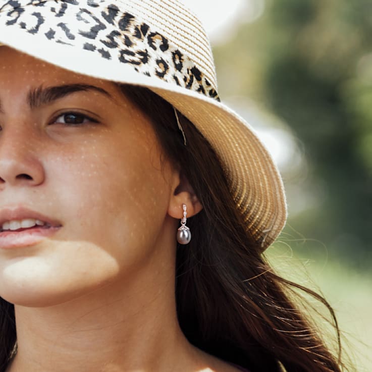 9-9.5MM Tahitian Cultured Pearl and Diamond Accent Infinity Hoop
Earrings in 10K White Gold