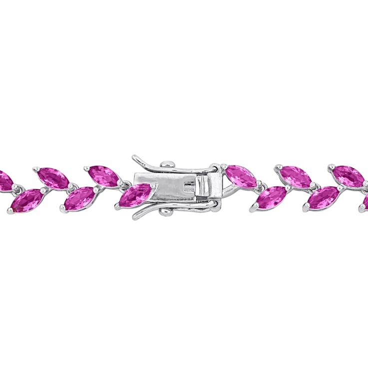 12 CT TGW Created Pink Sapphire Bracelet in Sterling Silver