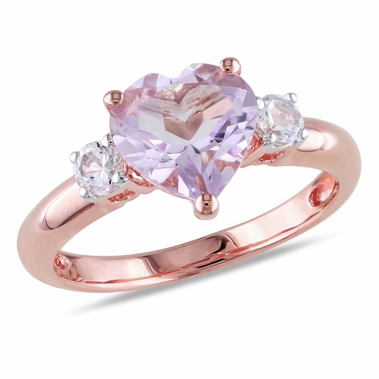 2 CT TGW Rose de France and Created White Sapphire Heart Ring in 18K
Rose Gold Over Sterling Silver