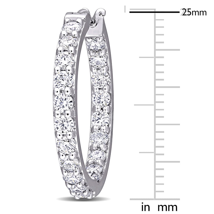 2 1/2 CT DEW Created Moissanite Beaded Hoop Earrings in 10K White Gold