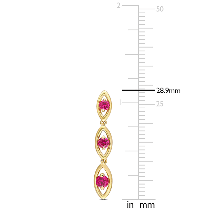 7/8 CT TGW Created Ruby Drop Earrings in Yellow Plated Sterling Silver