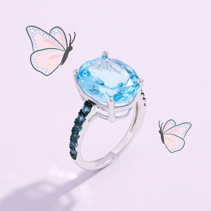 10 1/5 CT TGW London Blue Topaz & Sky Blue Topaz Ring in Sterling
Silver with Black Rhodium