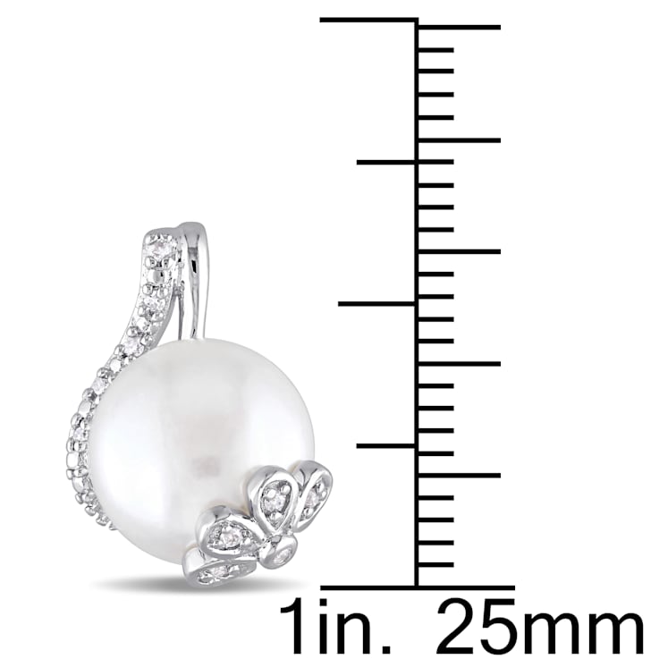 10-10.5 MM Freshwater Cultured Pearl and 1/10 CT TW Diamond Swirl
Earrings in Sterling Silver