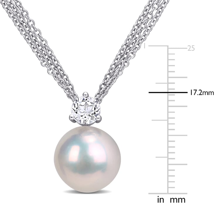 11-12MM Freshwater Cultured Pearl and 5/8 CT TGW White Topaz Pendant in
Sterling Silver